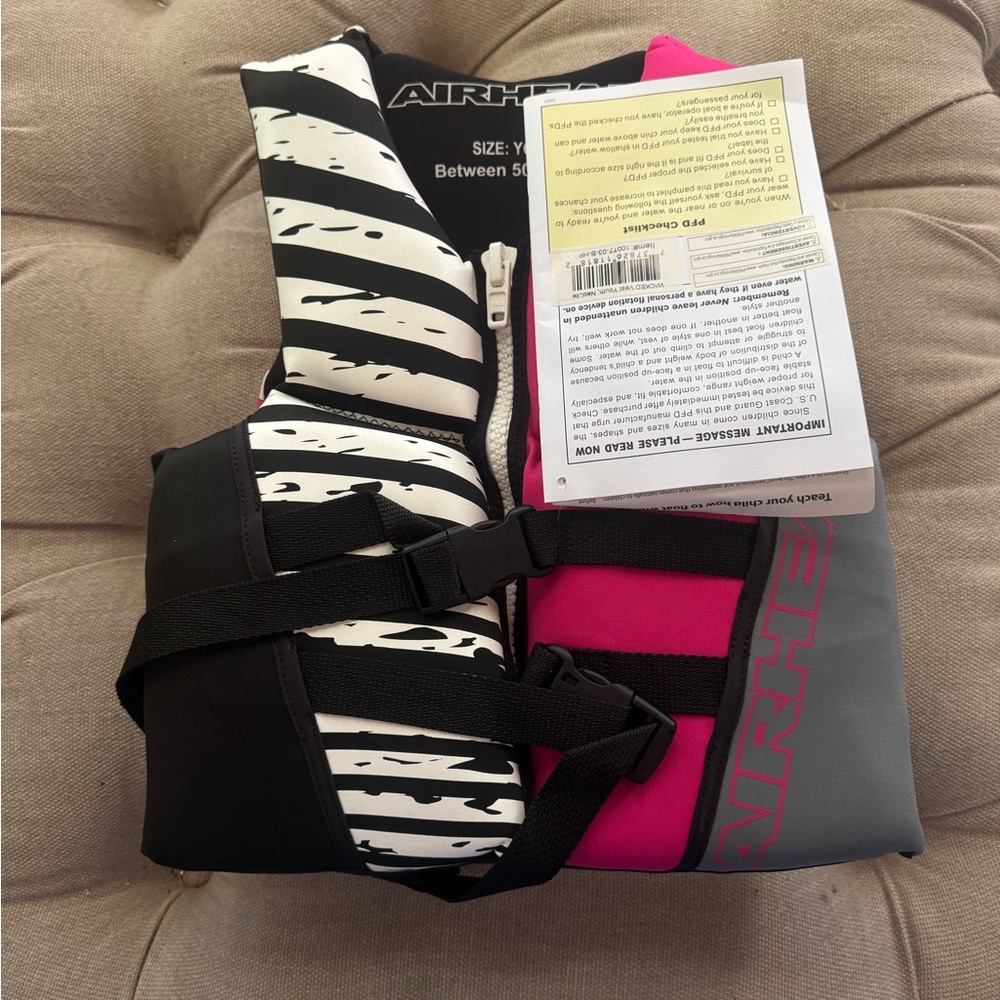 Airhead Pink and Black Life Vest size Youth NWT